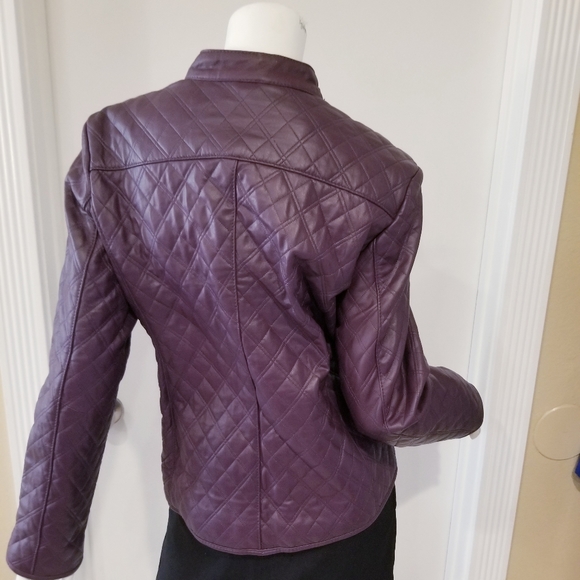 ISSAC MIZRAHI GENUINE LEATHER WOMAN QUILTED JACKET PURPLE NEW WITH TAGS SZ L - Picture 10 of 11
